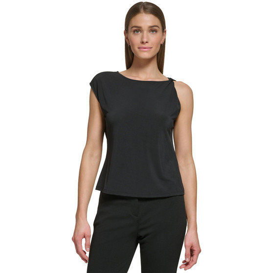 Women's Jewel-Neck Cap-Sleeve Twist-Shoulder