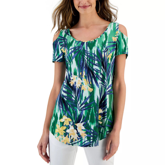 Women's Printed Cold-Shoulder Top, Created for Macy's