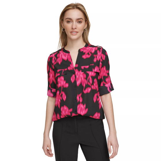 Women's Printed Roll Sleeve Button-Up Shirt