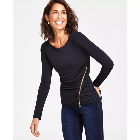 Women's Long-Sleeve Side-Zipper Top, Created for Macy's
