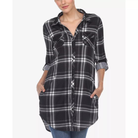 Women's Plaid Tunic Top Shirt