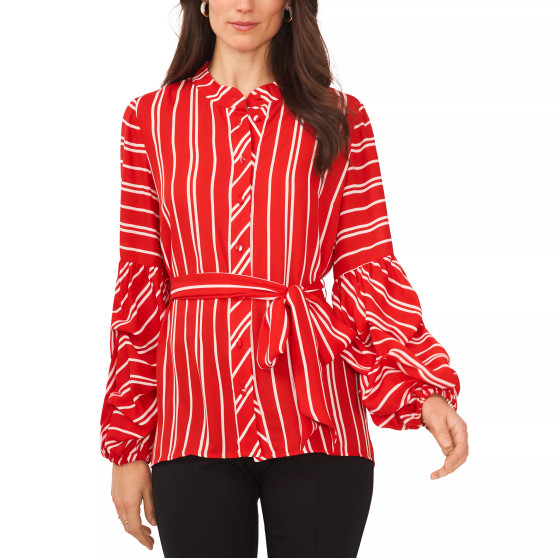 Women's Striped Tiered-Sleeve Tie-Front Blouse