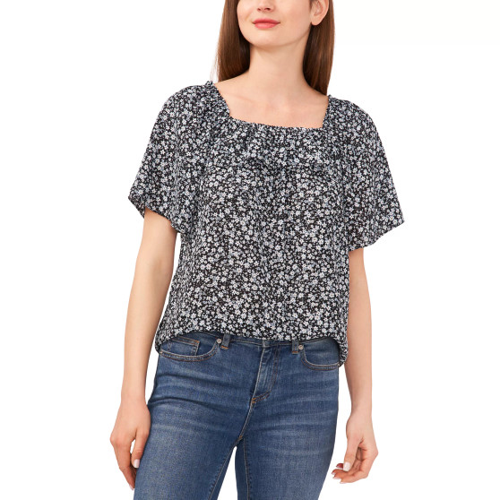 Women's Short Sleeve Square Neck Elastic Blouse