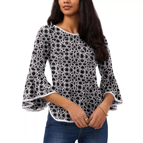 Petite Contrast-Trim Bell-Sleeve Top