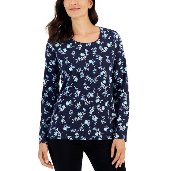 Women's Ditsy Delight Scoop-Neck Top, Created for Macy's