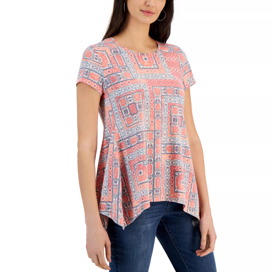 Women's Printed Handkerchief-Hem T-Shirt, Created for Macy's
