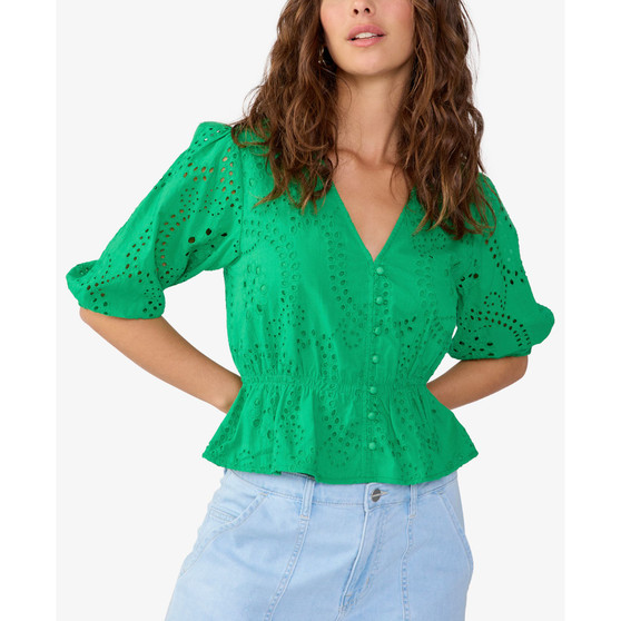 Women's Cotton Embroidered Peplum-Hem Top