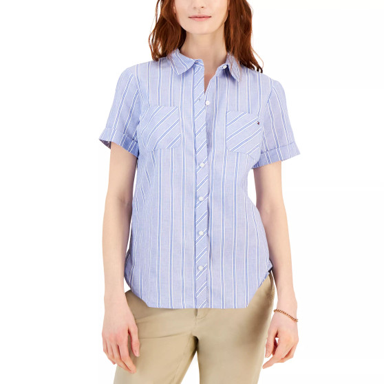 Women's Cotton Striped Pocket Camp Shirt