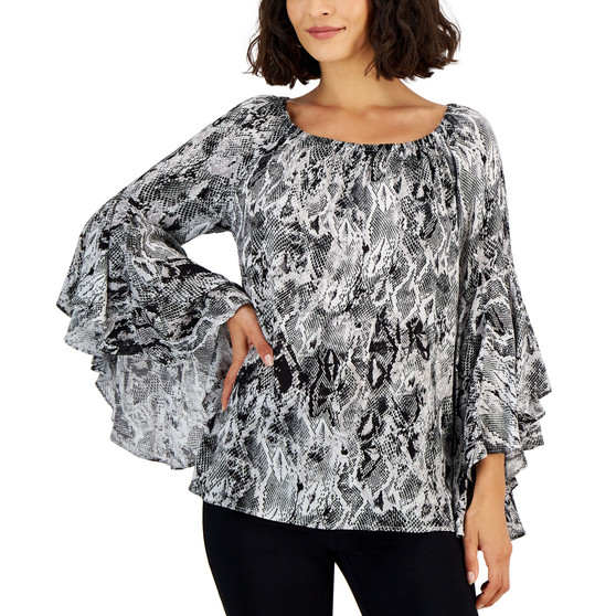 Women's Animal-Print On & Off-the-Shoulder Bell Sleeve Top