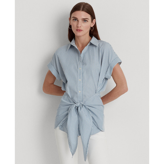 Women's Striped Tie-Front Cotton Broadcloth Shirt