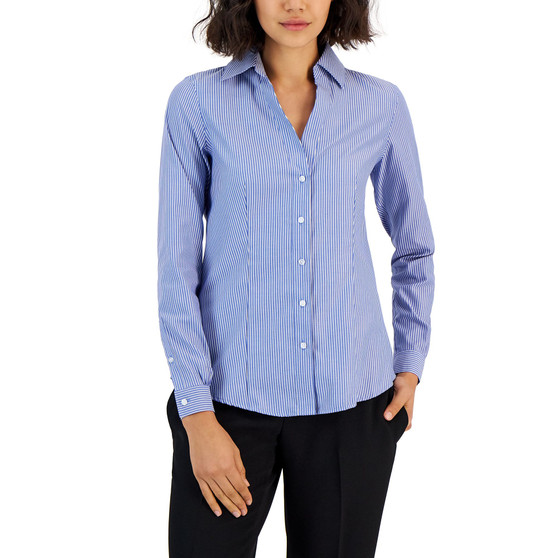 Women's Striped Easy Care Button Up Long Sleeve Blouse