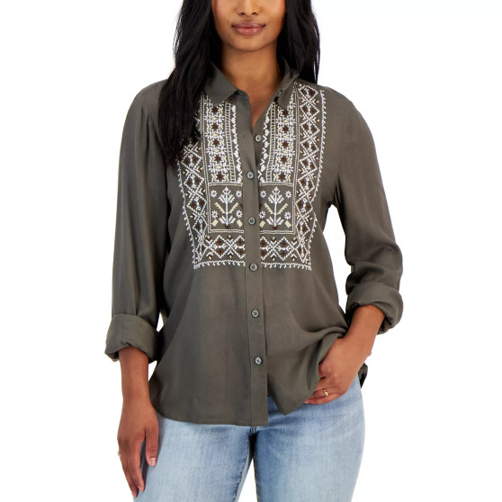 Petite Woven Embroidered Perfect Shirt, Created for Macy's