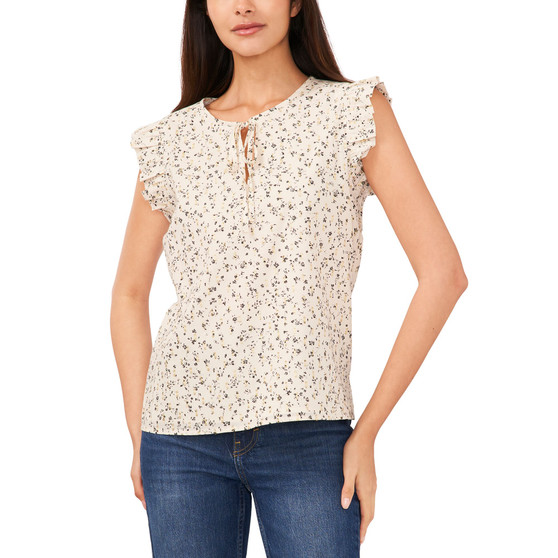 Women's Printed Cap-Sleeve Tie-Neck Blouse