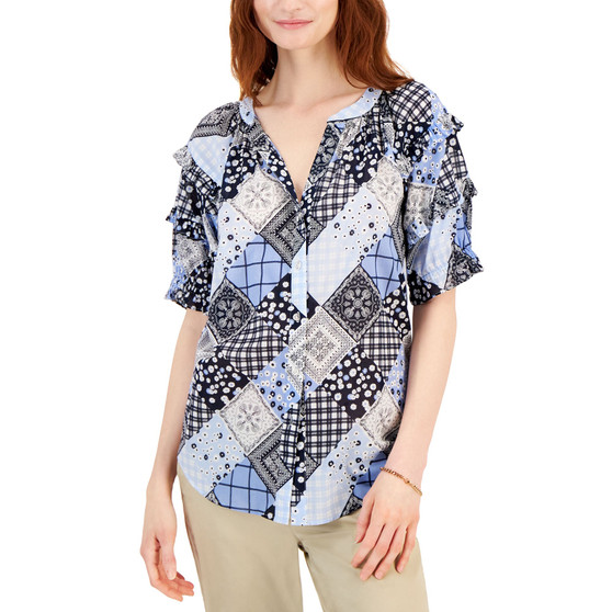 Women's Cotton Patchwork-Print Top