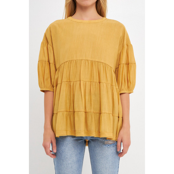 Women's Round Neck Tiered Flowy Blouse