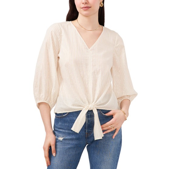 Women's Metallic-Stripe Tie-Front Blouse