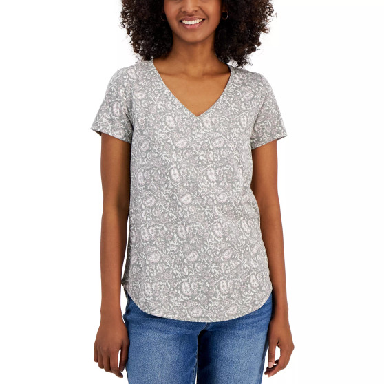 Petite Floral Facade V-neck Perfect T-Shirt, Created for Macy's