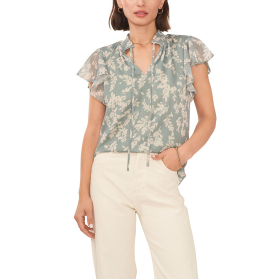 Women's Short Flutter Sleeve Printed Blouse