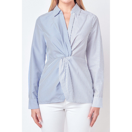 Women's Striped Combo Twist Front Shirt