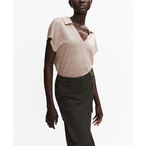 Women's V-Neck Linen Polo Shirt