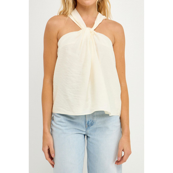 Women's Loop Halter Neck Top with Cross Back Detail
