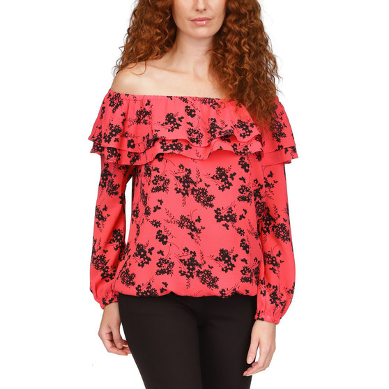 Petite Ruffle-Neck Crepe Top