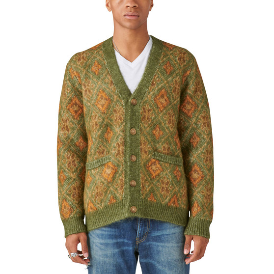 Men's Oushak Print Jacquard Button Down Cardigan Sweater