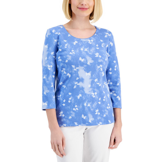 Petite Printed Scoop-Neck 3/4-Sleeve Top, Created for Macy's