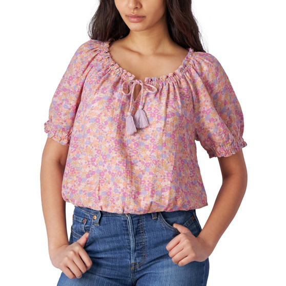 Women's Printed Short-Sleeve Peasant Top