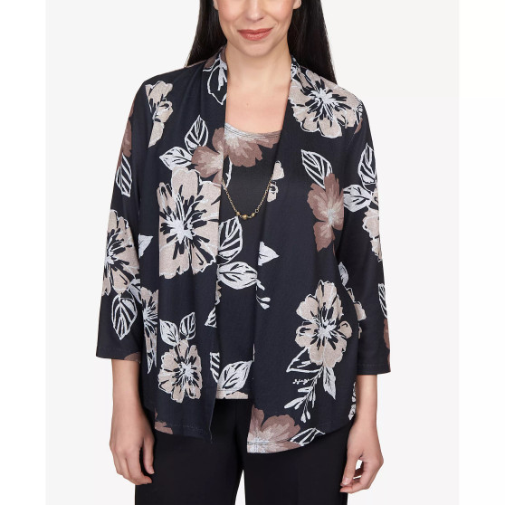 Women's Classics Stamped Floral Two-for-One with Necklace Top