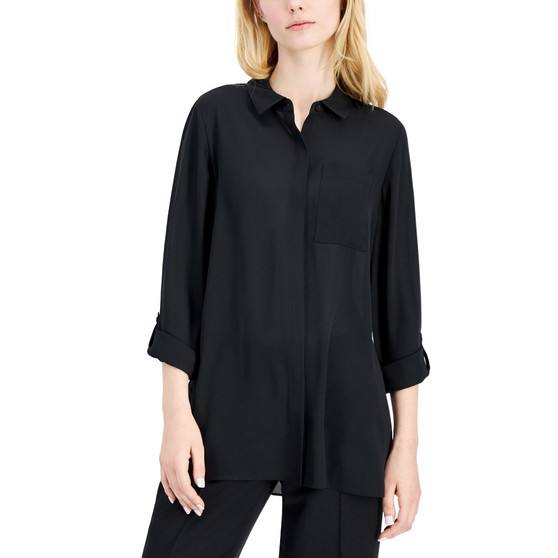 Women's Button-Front Printed Roll-Tab Tunic, Created for Macy's