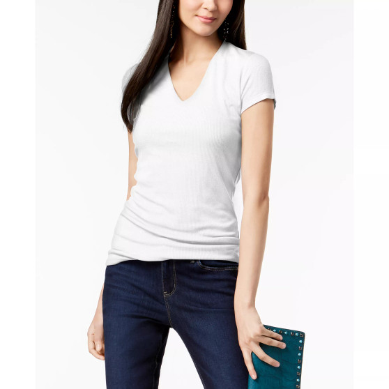Women's Ribbed V-Neck Top, Created for Macy's