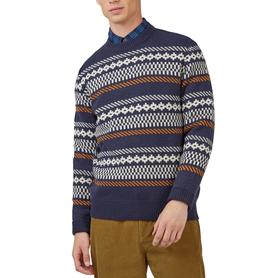 Men's Chunky Knitted Fair Isle Long-Sleeve Crewneck Sweater