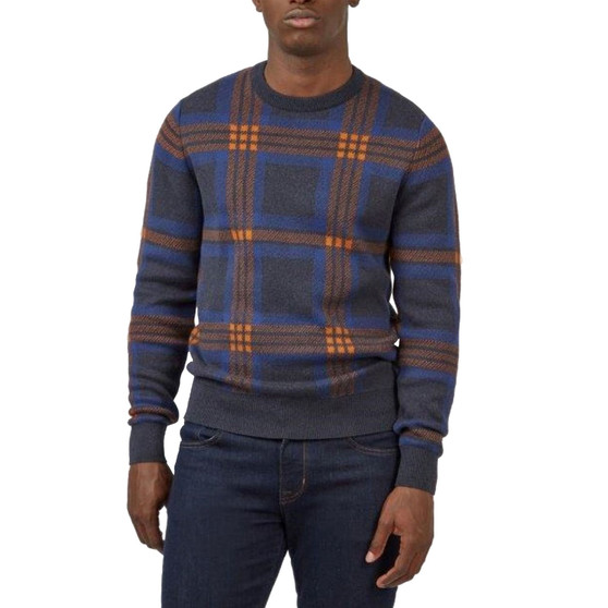 Men's Jacquard Check Pullover Crewneck Embroidered Sweater