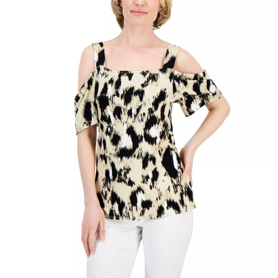 Women's Strokes Square-Neck Short-Sleeve Top, Created for Macy's