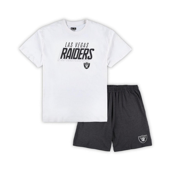 Men's White, Charcoal Las Vegas Raiders Big and Tall T-shirt and Shorts Set