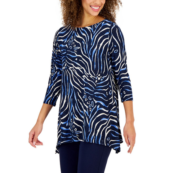 Petite 3/4-Sleeve Delicate Zebra Jacquard Top, Created for Macy's