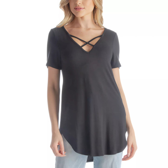 Women's V-neck T-shirt with Crossed Collarline