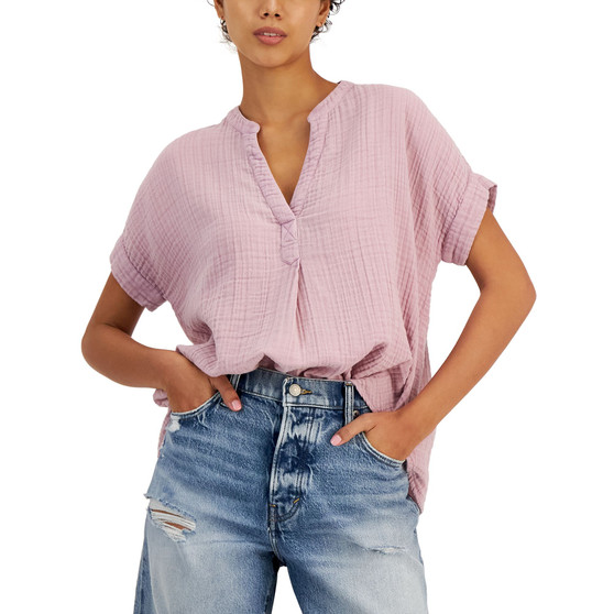 Women's Short-Sleeved Cotton Popover Shirt
