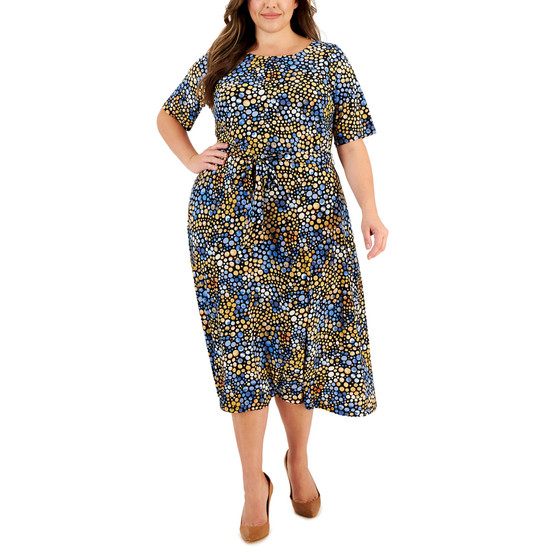 Plus Size Dot-Print Midi Fit & Flare Dress