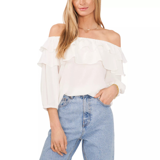 Women's Challis Ruffled Off-The-Shoulder Top