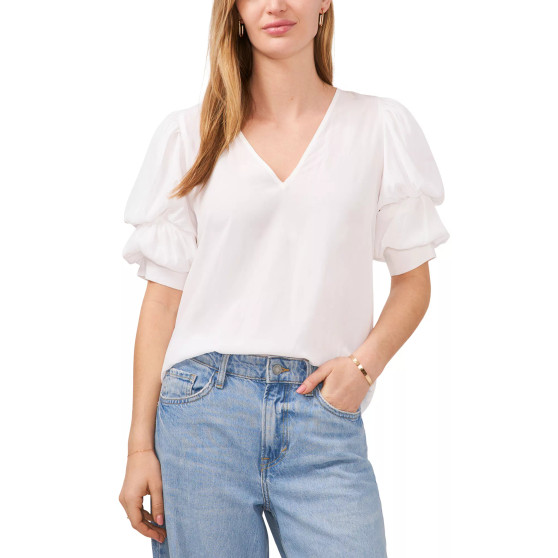 Women's Short-Sleeve Tiered Bubble-Sleeve Top