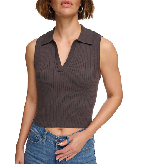 Petite Cotton Ribbed Crop Polo Top