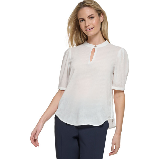 Women's Keyhole-Front Button-Detail Short-Sleeve Blouse