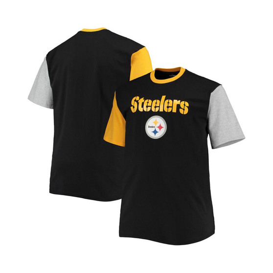 Men's Black, Gold Pittsburgh Steelers Big and Tall Colorblocked T-shirt