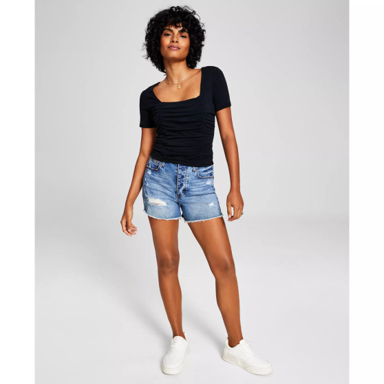 Women's Ruched Square-Neck Short-Sleeve Top