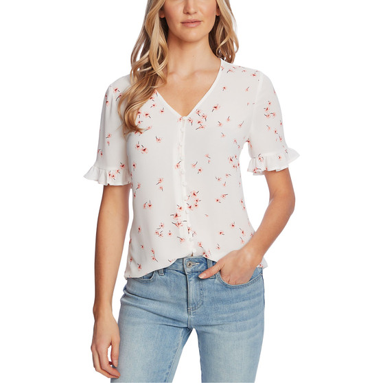 Women's Cascading Florets Ruffled Sleeve Blouse