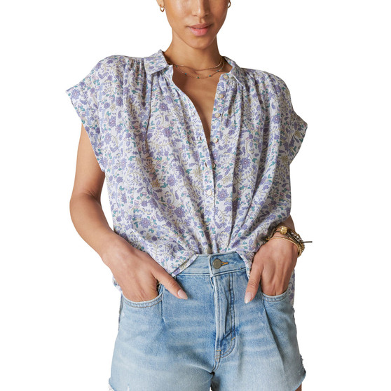 Women's Floral-Print Dolman-Sleeve Popover Shirt