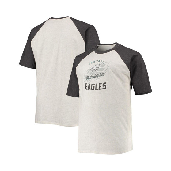 Men's Oatmeal, Heathered Charcoal Philadelphia Eagles Big and Tall Raglan T-shirt