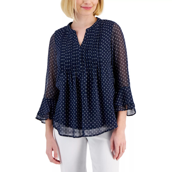 Petite Printed Pintuck Top, Created for Macy's